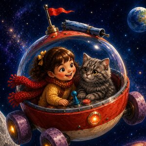 Luna y Misi volviendo a la Tierra en su nave