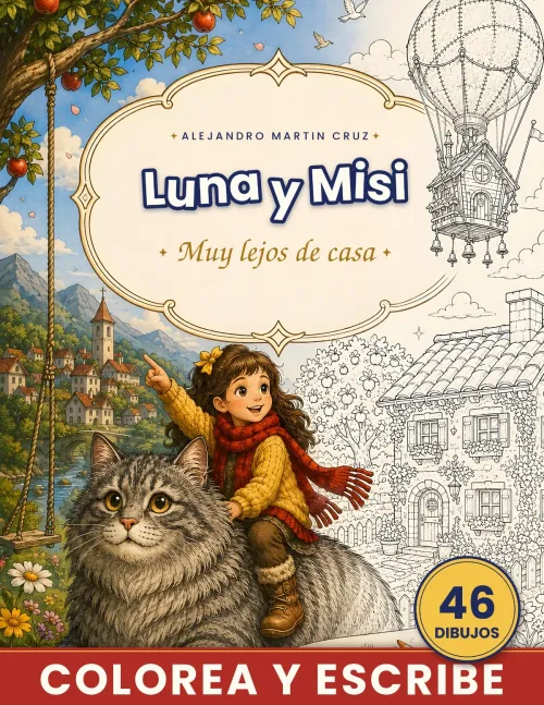 Portada de Luna y Misi. Colorea y escribe
